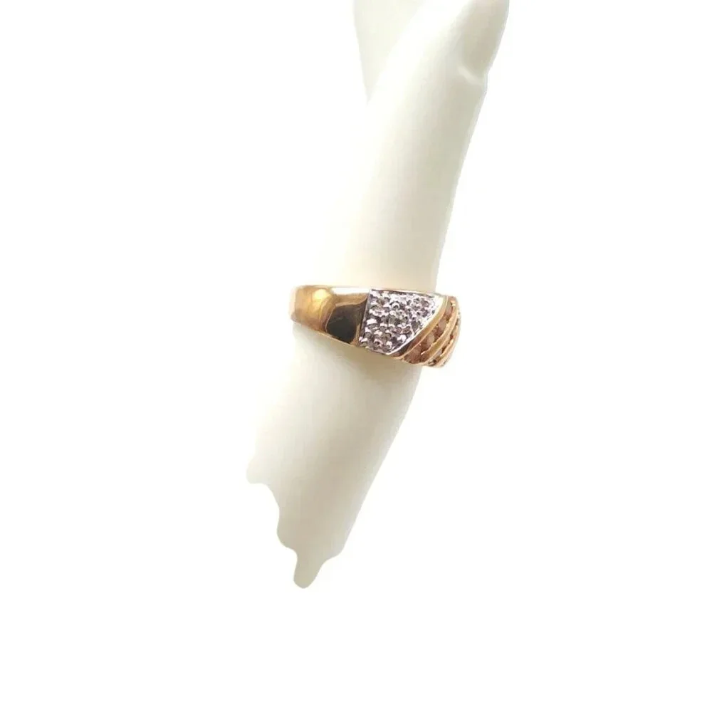 Dual Gold Silver Toned Clear Peach Rhinestone Band Ring Size 5.5